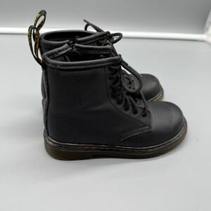 Kids Dr Martens 1460 T Black Leather Lace Up Zip Boots Size 10 US